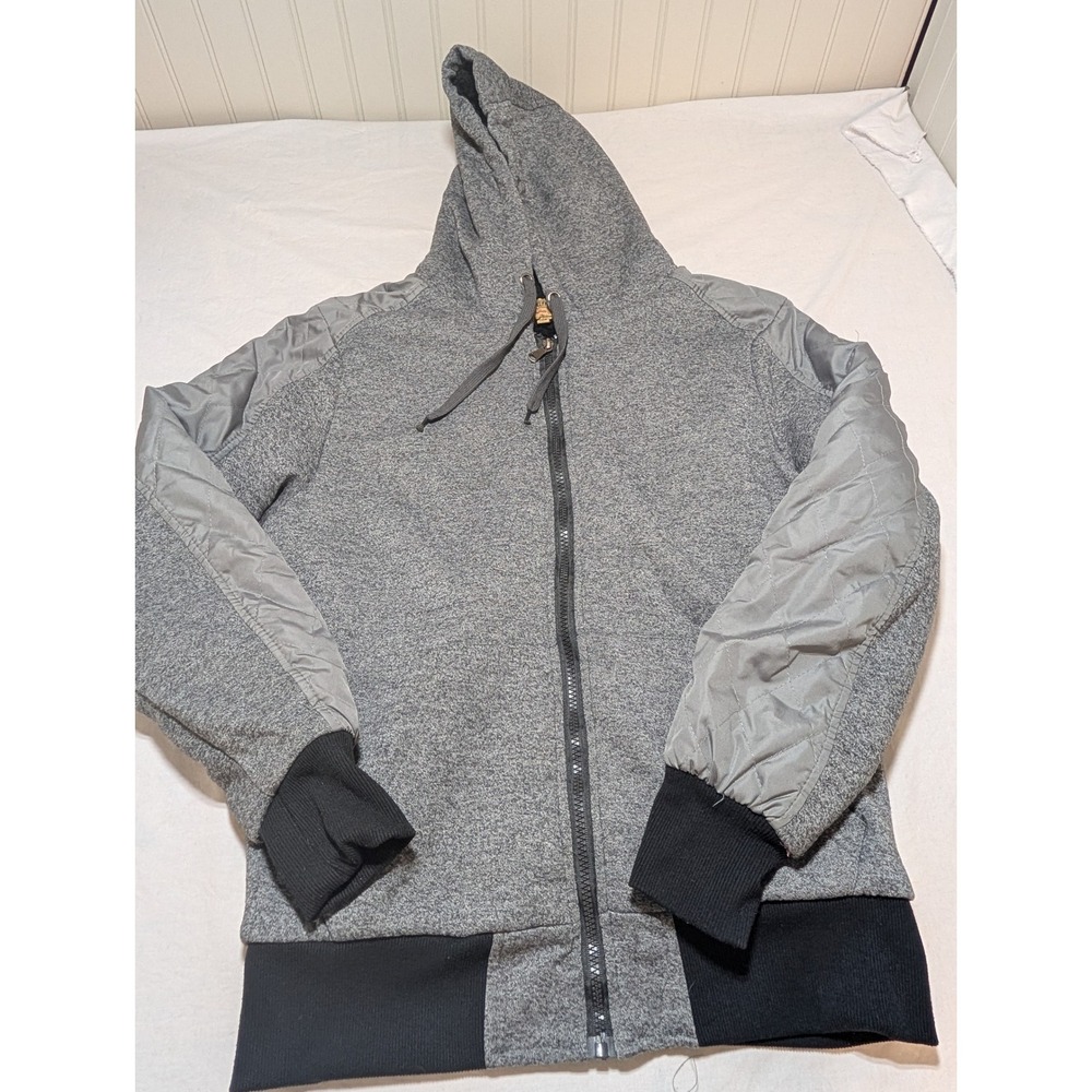 Brooklyn Laundry Mens Gray Sherpa Lined Quilted Sleeve Zip Up Hoodie Jacket S